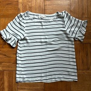 LOFT Short Flutter Sleeve Black and White Stripe Blouse